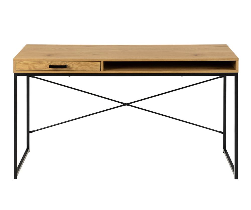 Seaford Black and Oak Office Desk with 1 Drawer