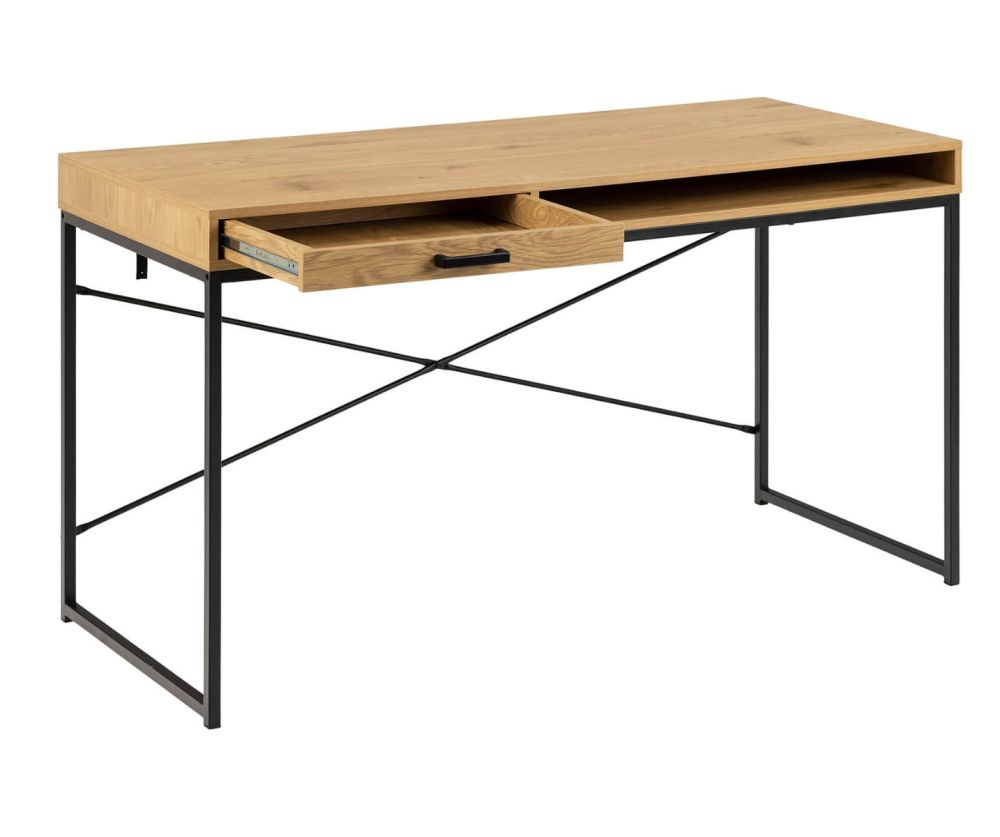 Seaford Black and Oak Office Desk with 1 Drawer