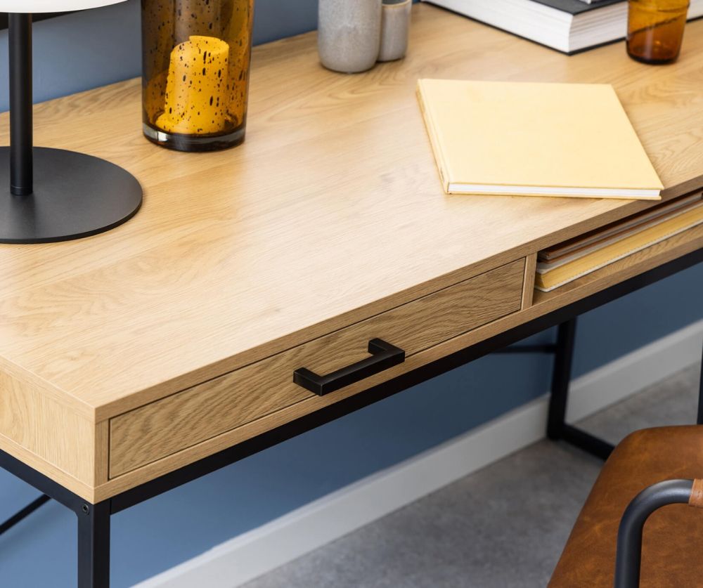 Seaford Black and Oak Office Desk with 1 Drawer