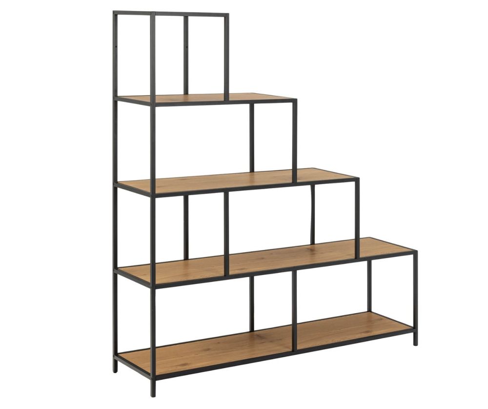 Seaford Black and Oak Bookcase with 4 Shelves and 1 Drawer 