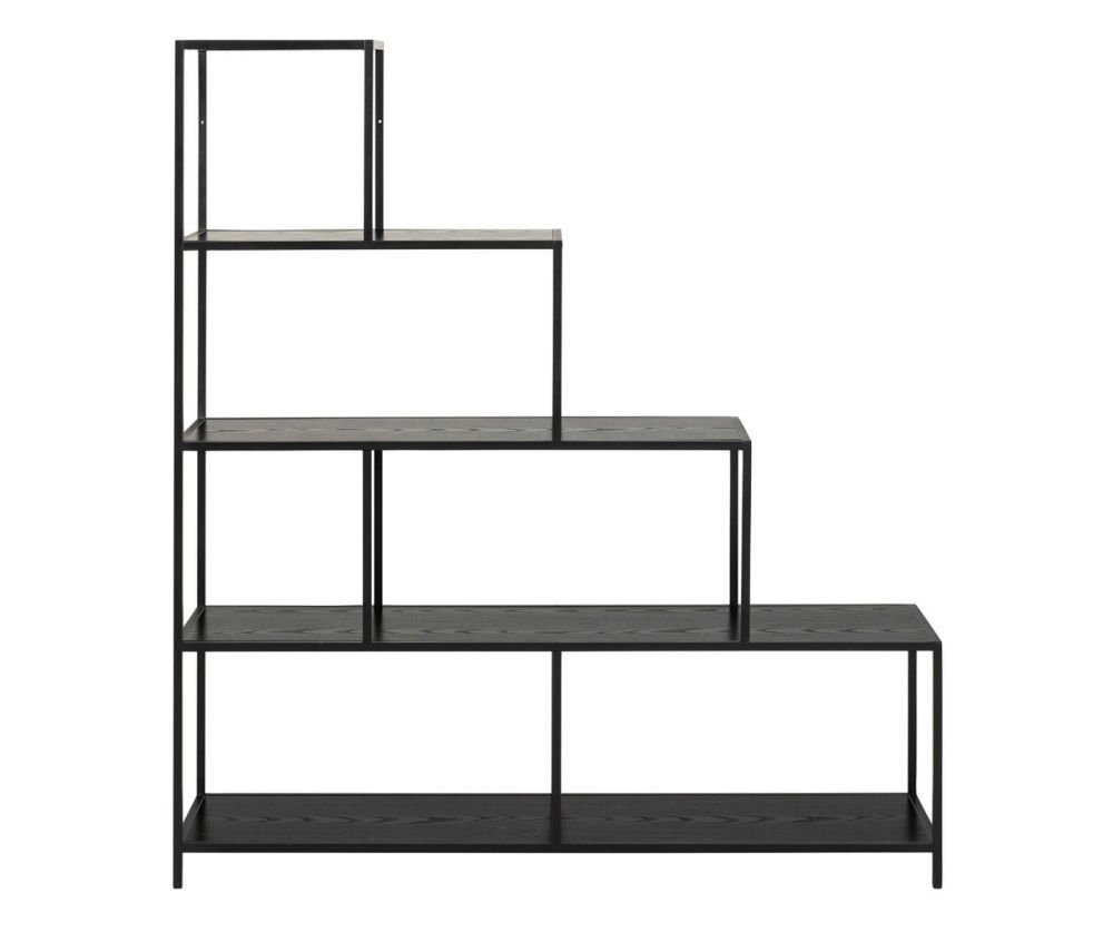 Seaford Black and Oak Bookcase with 4 Shelves and 1 Drawer 