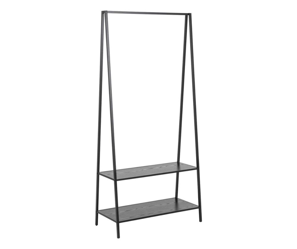 Seaford Black Clothes Rack with 2 shelves 