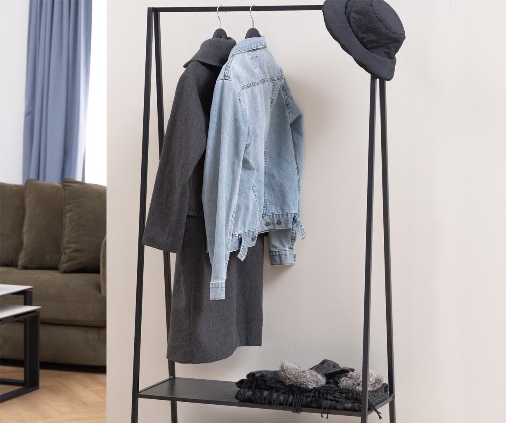 Seaford Black Clothes Rack with 2 shelves 