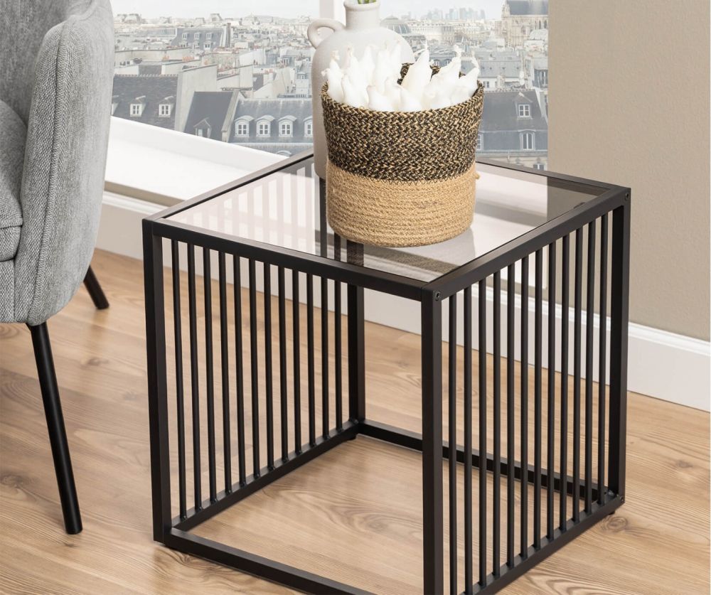 Strington Glass and Black Side Table