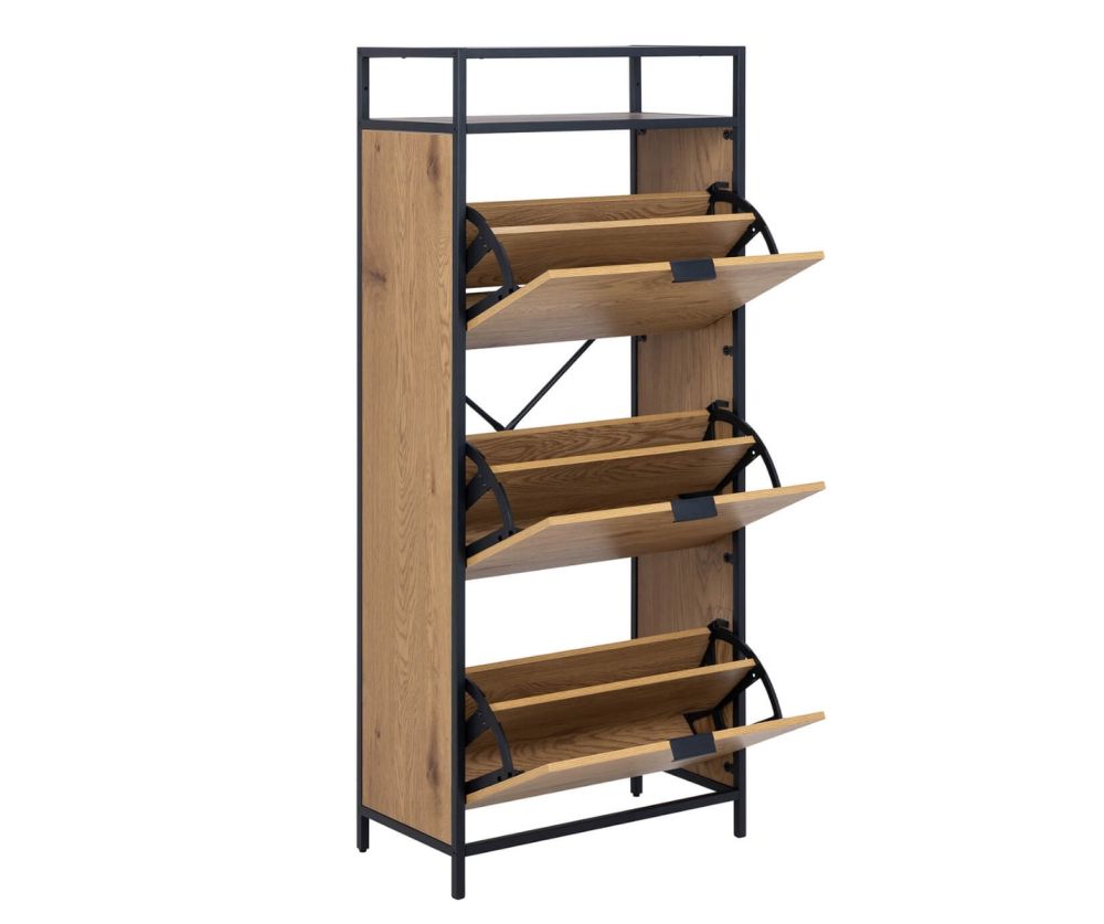 Seaford Black and Oak Shoe Cabinet 