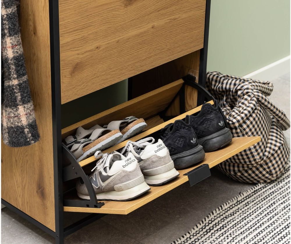 Seaford Black and Oak Shoe Cabinet 