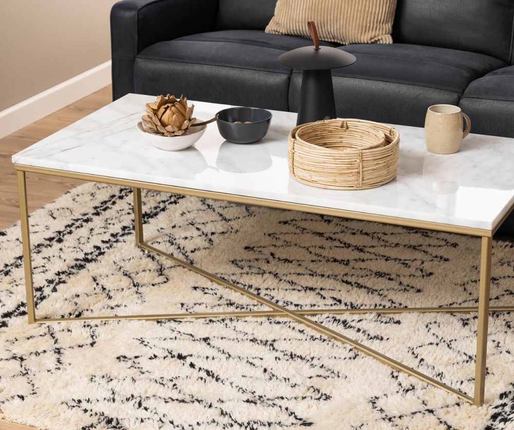 Alisma Coffee Table with White Marble Effect Top