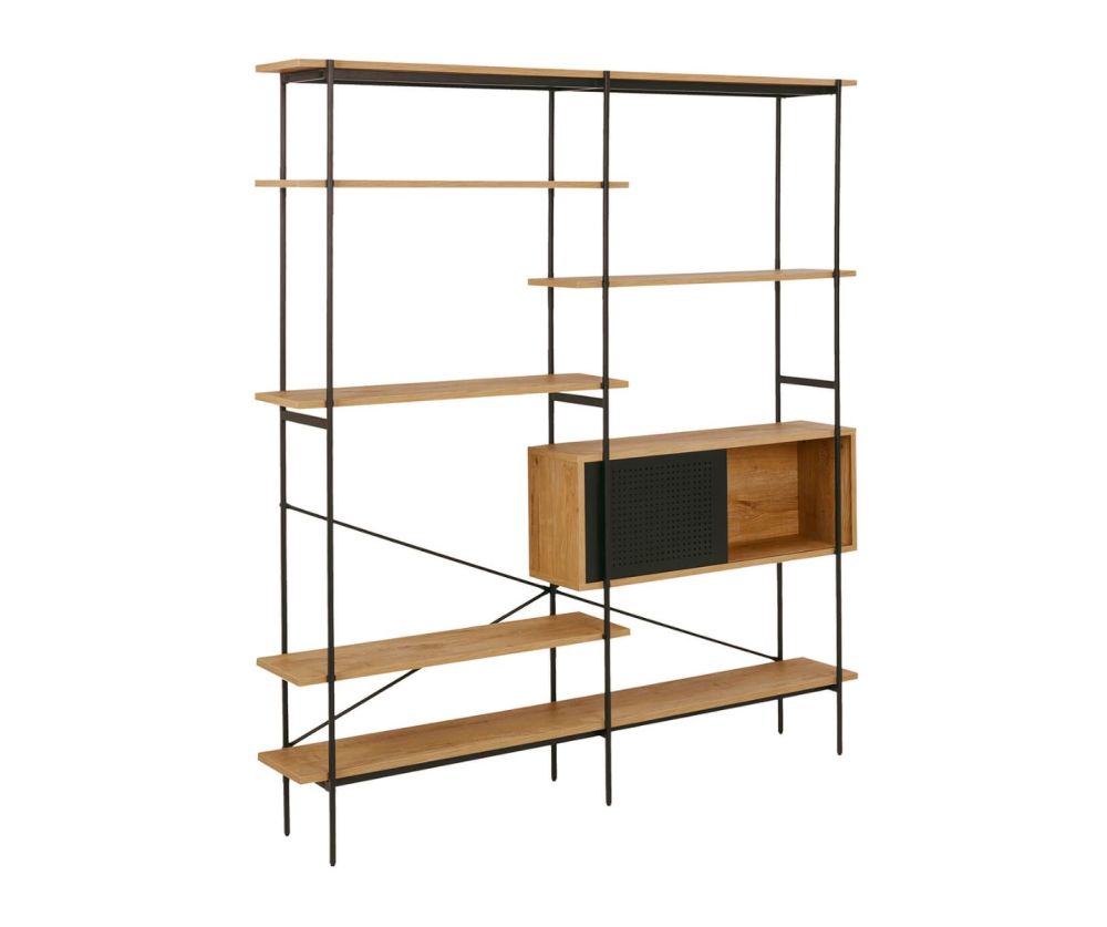 Angus Oak And Black 1 Sliding Door And 5 Shelves Bookcase 