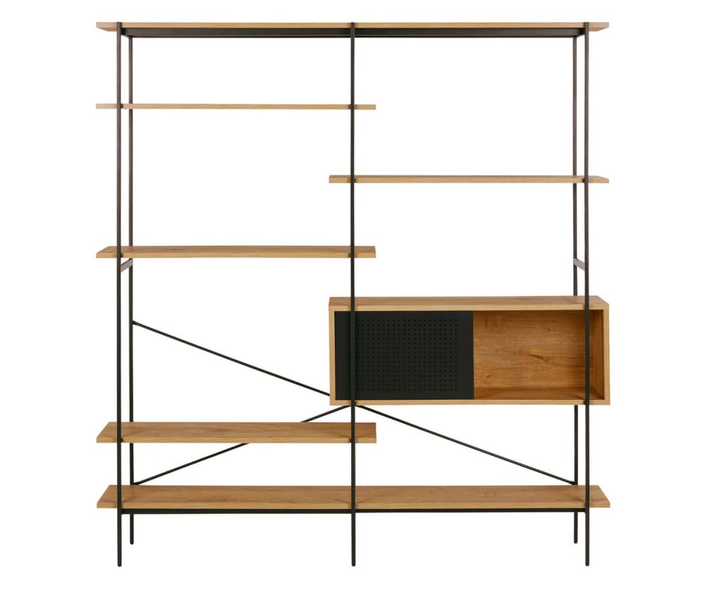 Angus Oak And Black 1 Sliding Door And 5 Shelves Bookcase 