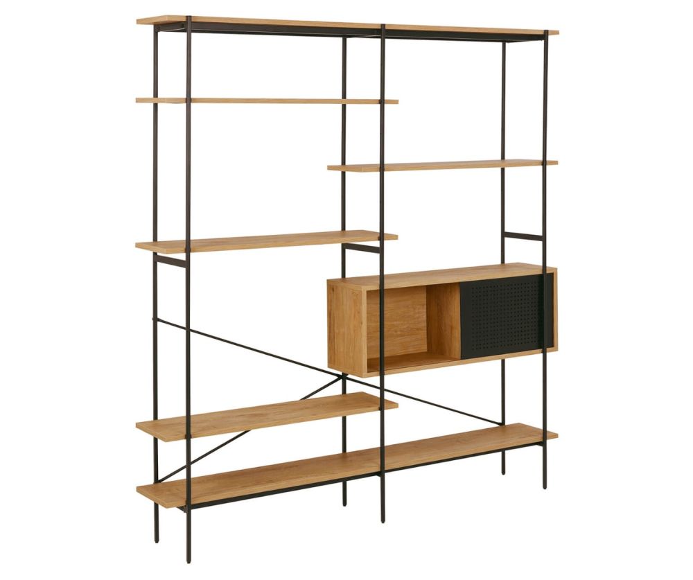 Angus Oak And Black 1 Sliding Door And 5 Shelves Bookcase 
