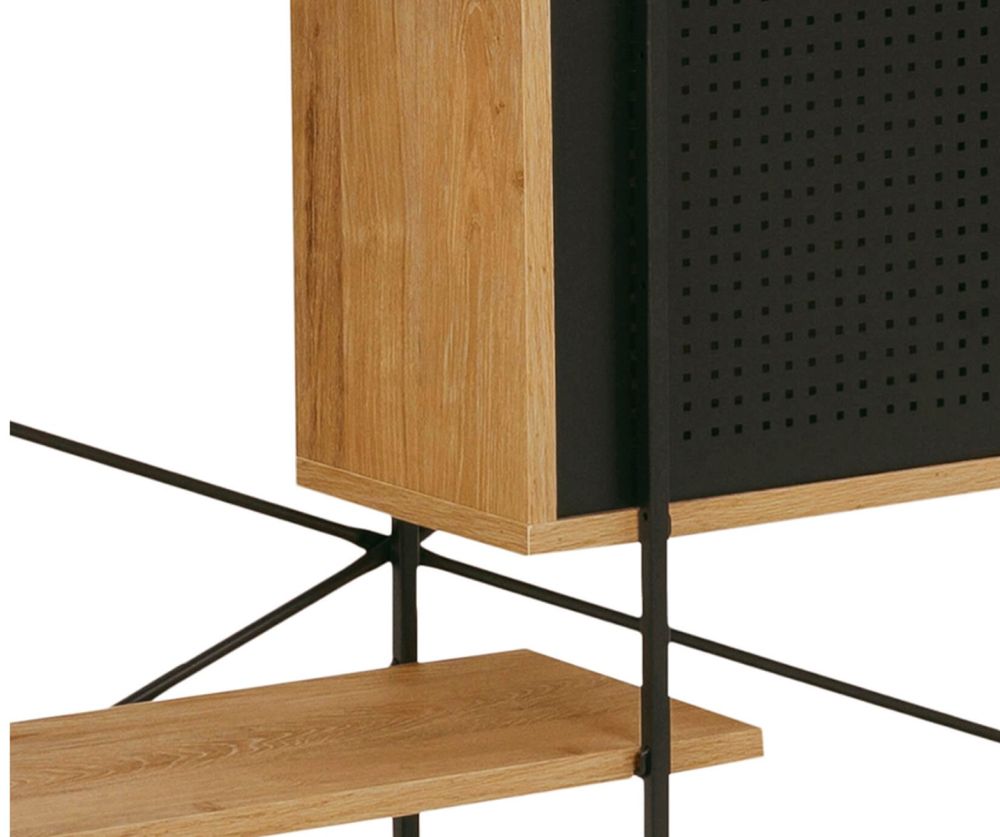 Angus Oak And Black 1 Sliding Door And 5 Shelves Bookcase 