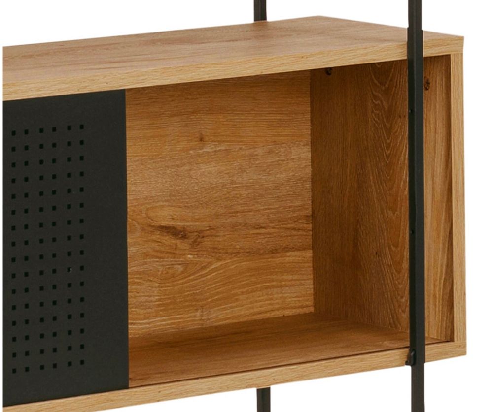 Angus Oak And Black 1 Sliding Door And 5 Shelves Bookcase 