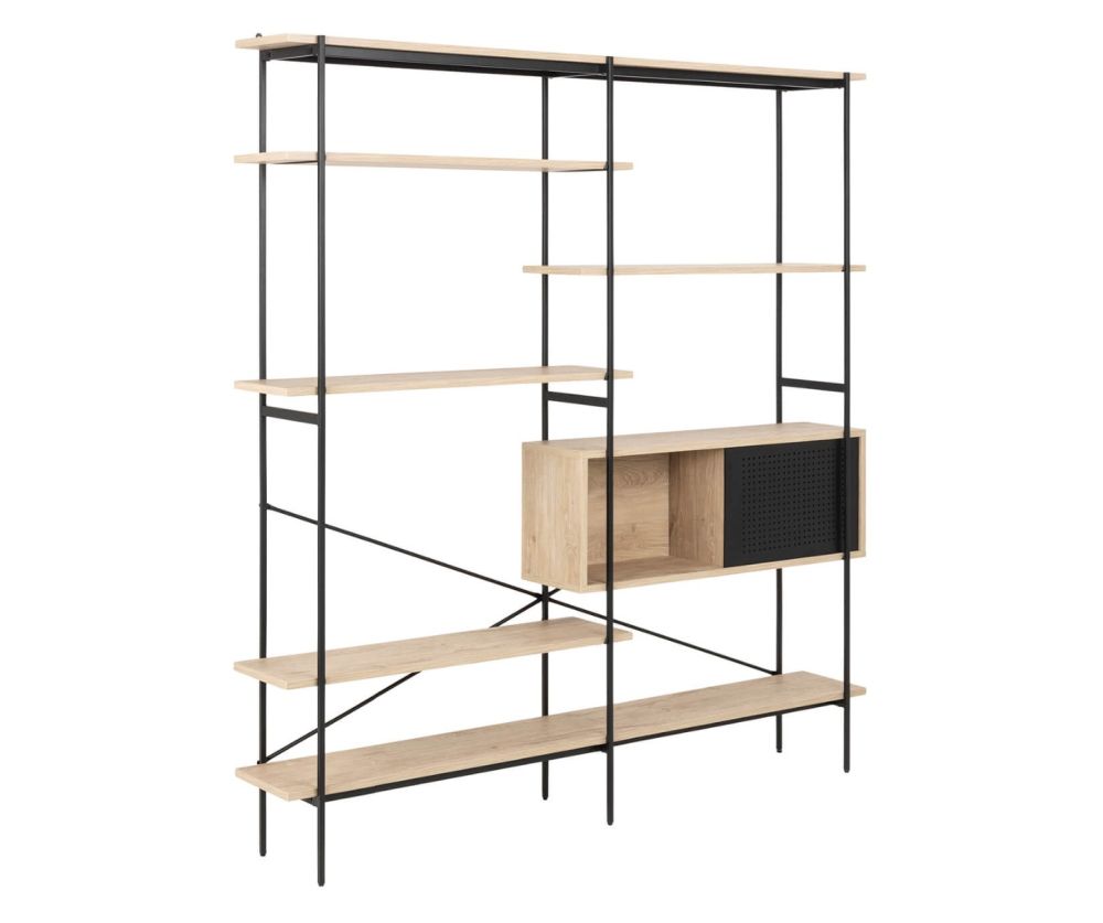 Angus White Oak And Black 1 Sliding Door And 5 Shelves Bookcase 