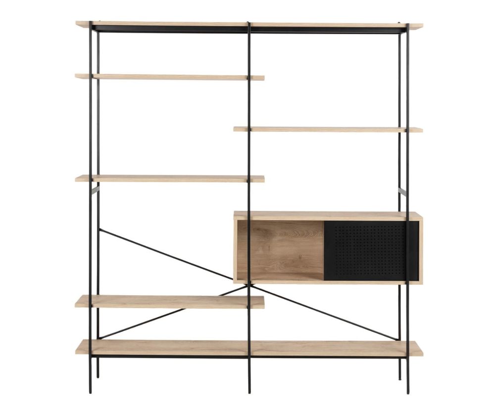 Angus White Oak And Black 1 Sliding Door And 5 Shelves Bookcase 