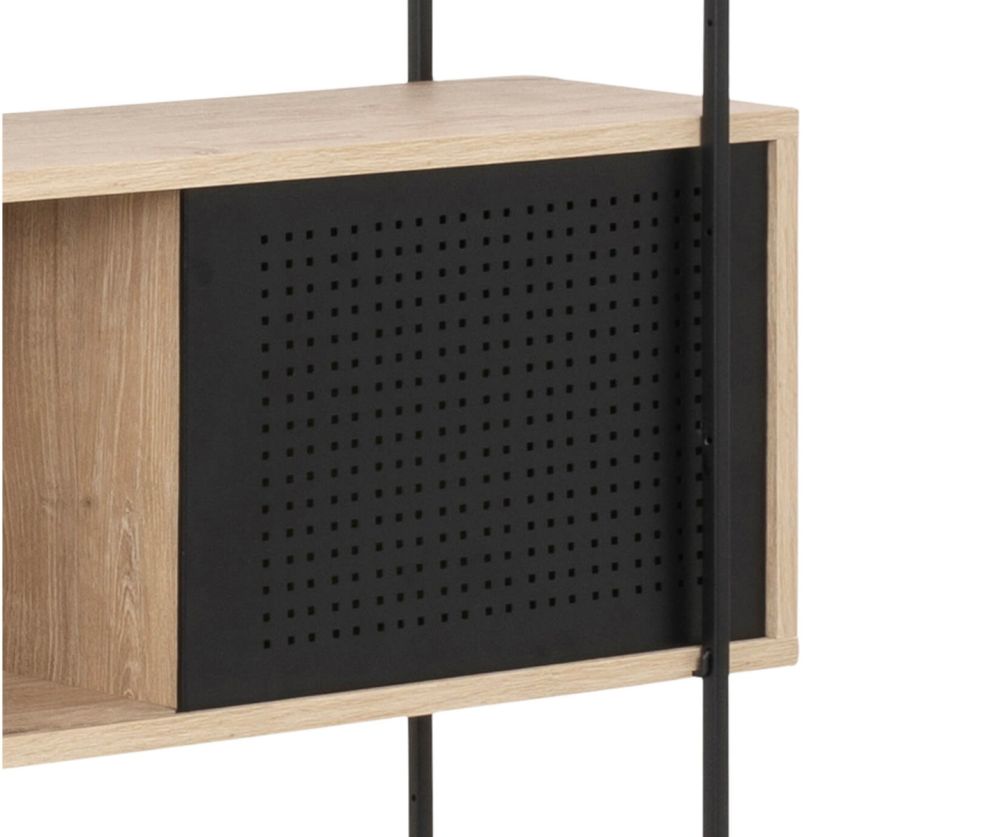 Angus White Oak And Black 1 Sliding Door And 5 Shelves Bookcase 