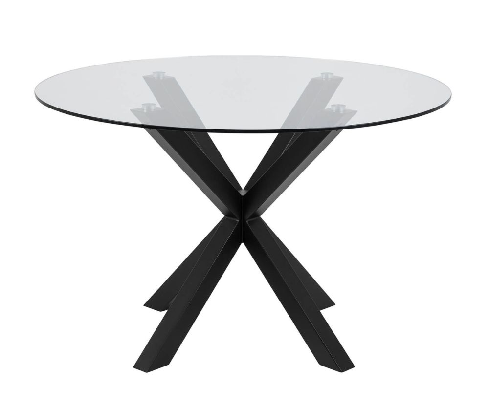 Heaven Glass Top Round Dining Table with Clear With Black Legs