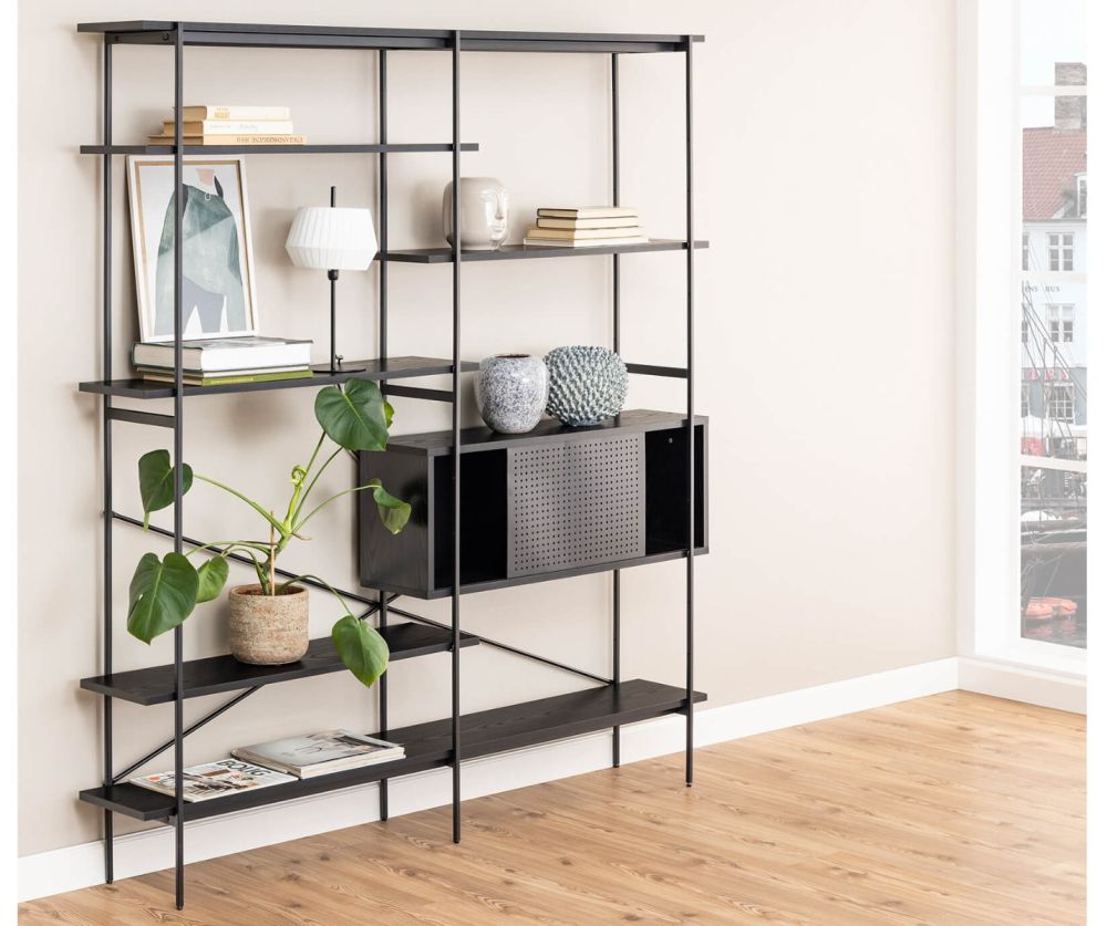 Angus Black 1 Sliding Door And 5 Shelves Bookcase 