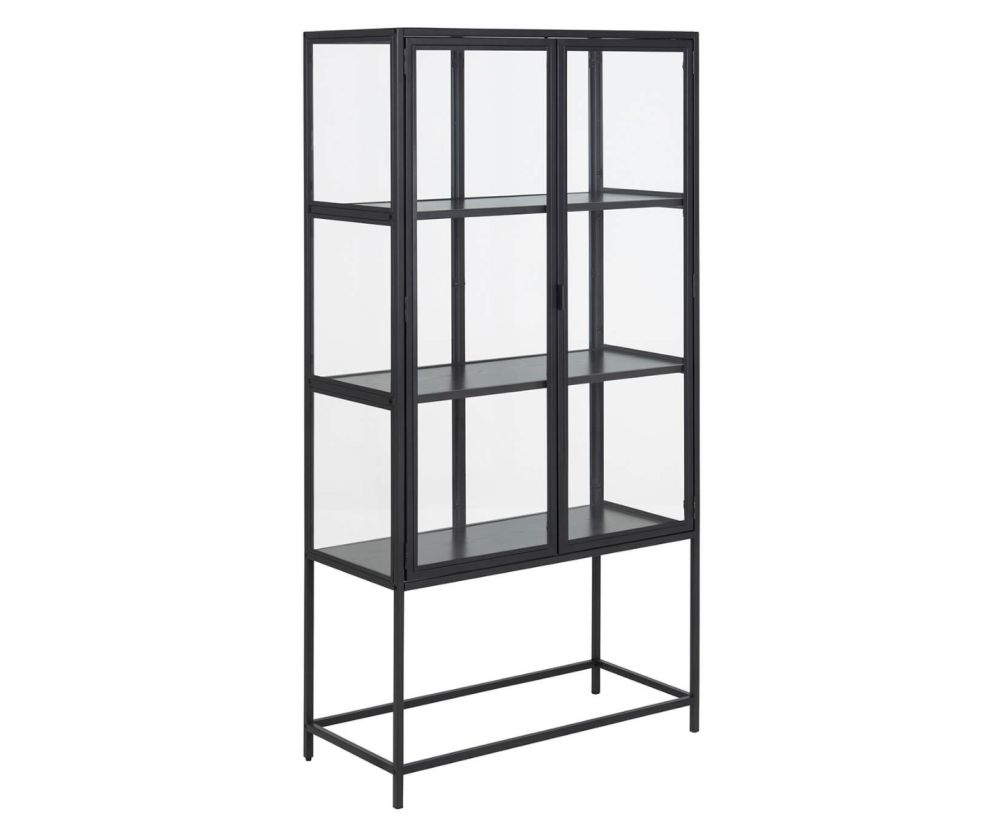 Seaford Black 2 Glass Door Display Cabinet 