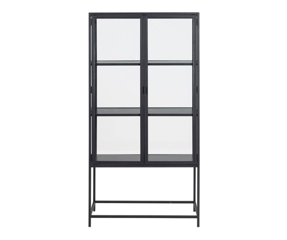 Seaford Black 2 Glass Door Display Cabinet 
