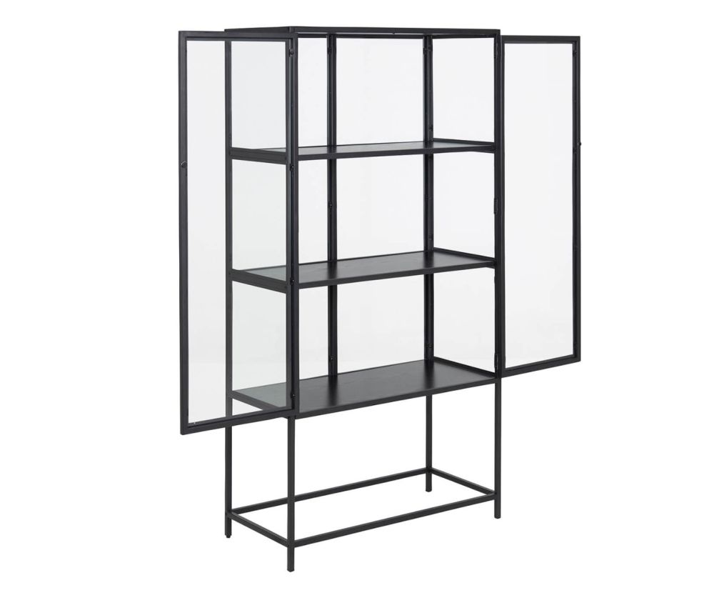 Seaford Black 2 Glass Door Display Cabinet 