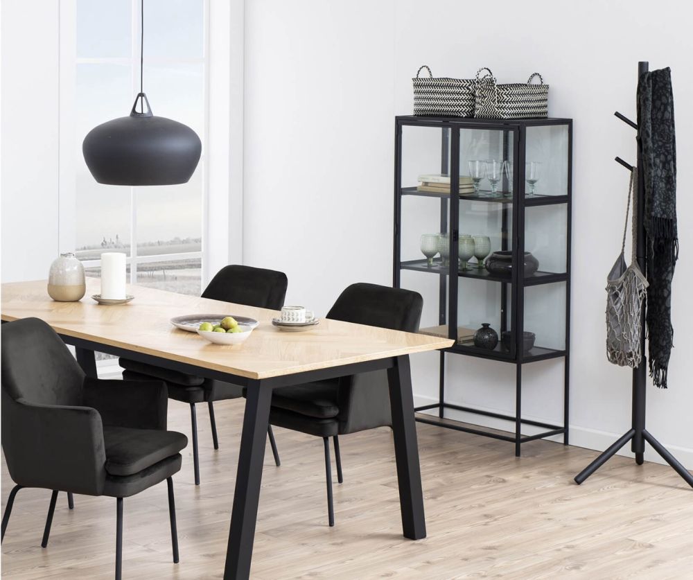 Seaford Black 2 Glass Door Display Cabinet 