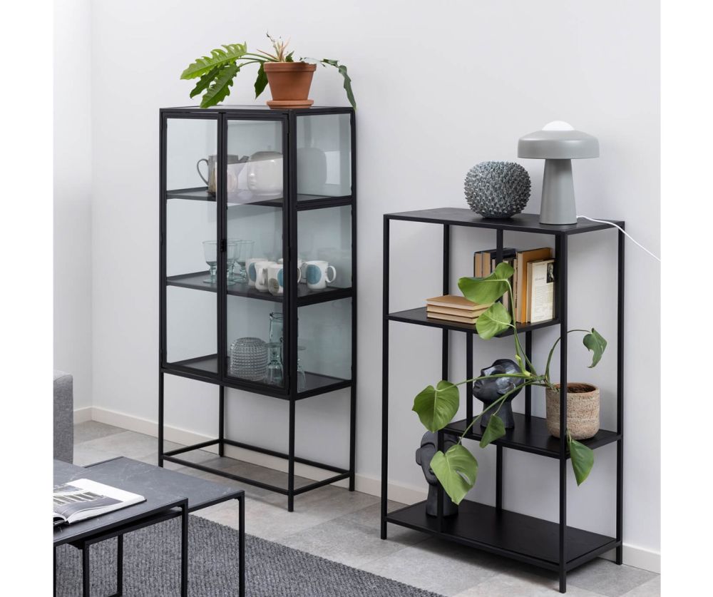 Seaford Black 2 Glass Door Display Cabinet 