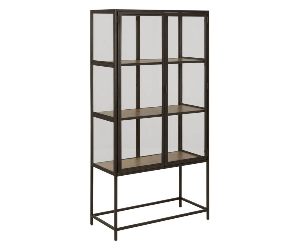 Seaford Black and Oak 2 Glass Door Display Cabinet 