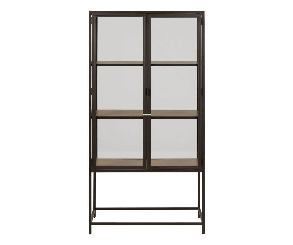 Seaford Black and Oak 2 Glass Door Display Cabinet 