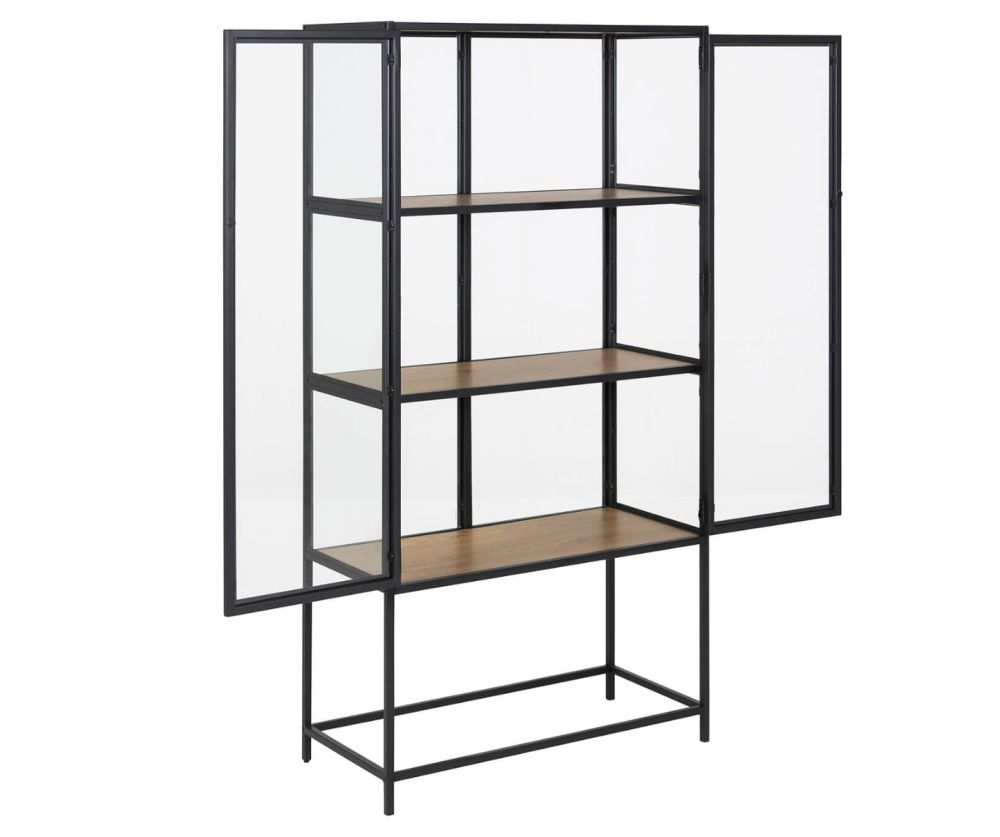 Seaford Black and Oak 2 Glass Door Display Cabinet 