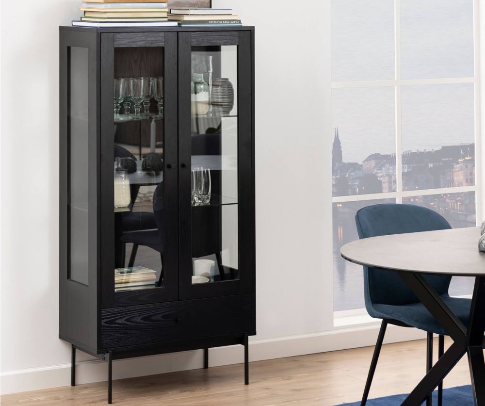Angus Black 2 Door Display Cabinet 