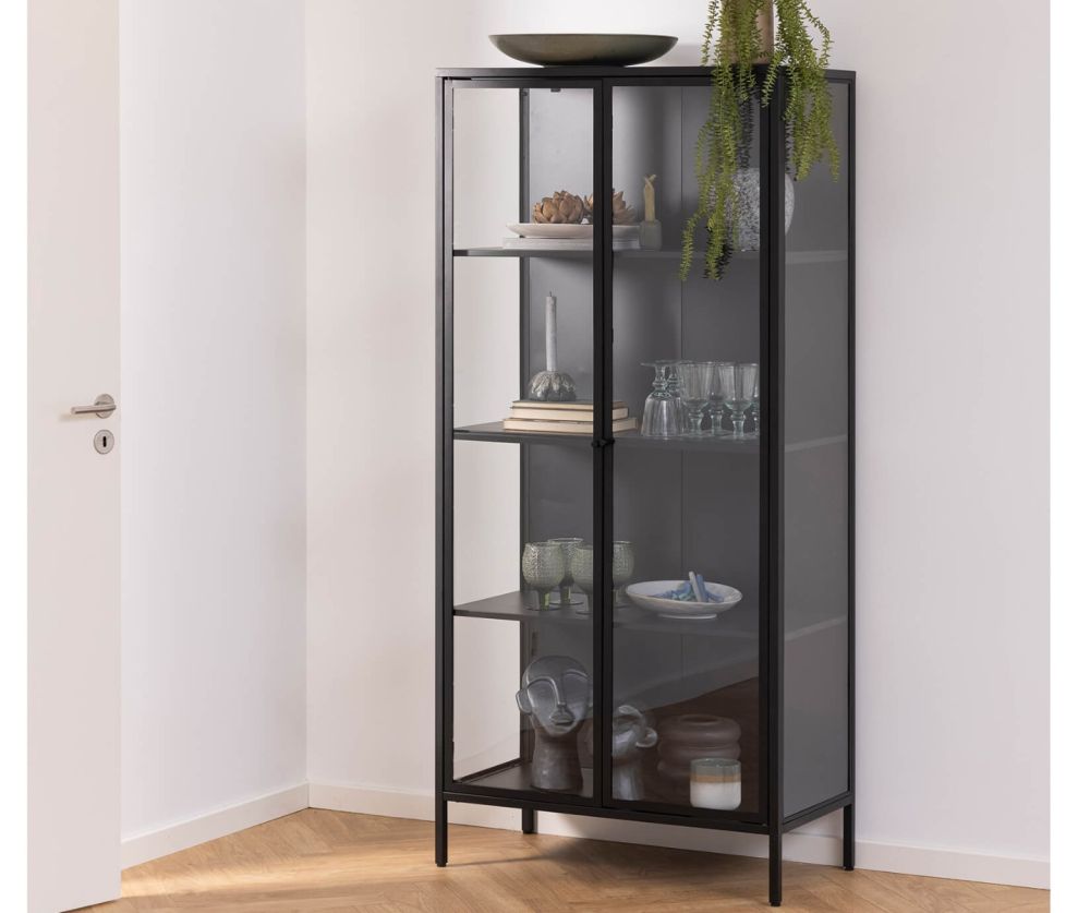 Newcastle Matt Black Tall 2 Door Display Cabinet 