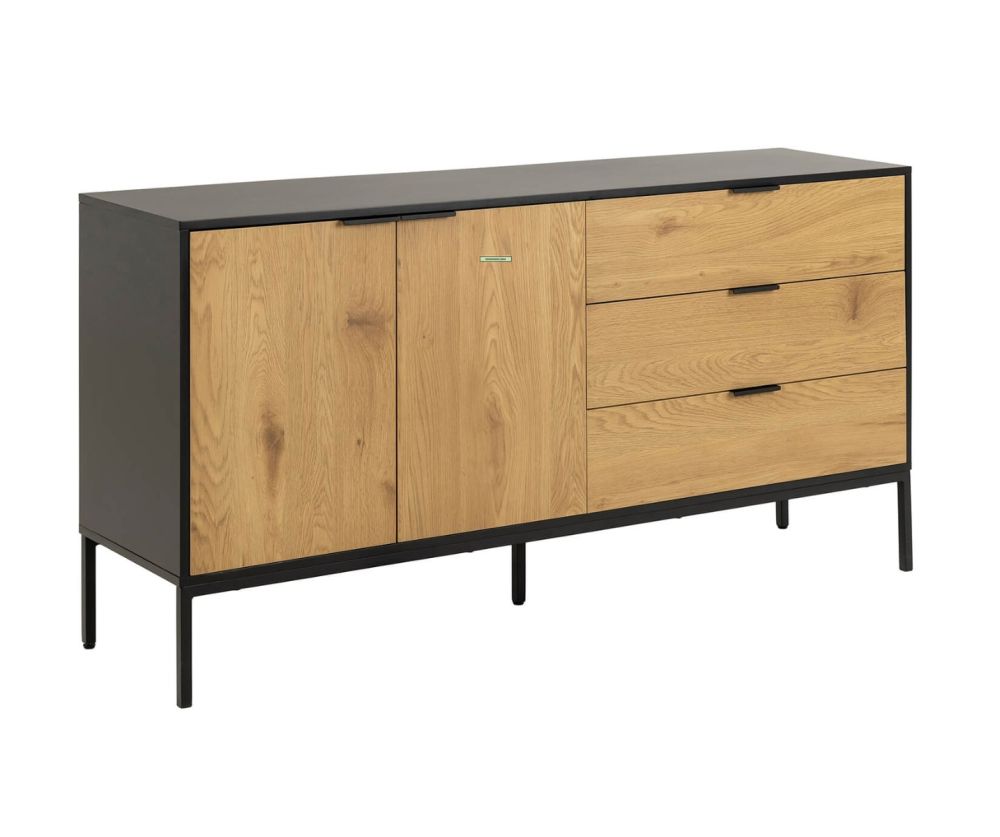 Seaford Black Sideboard with 2 Doors and 3 Drawers 