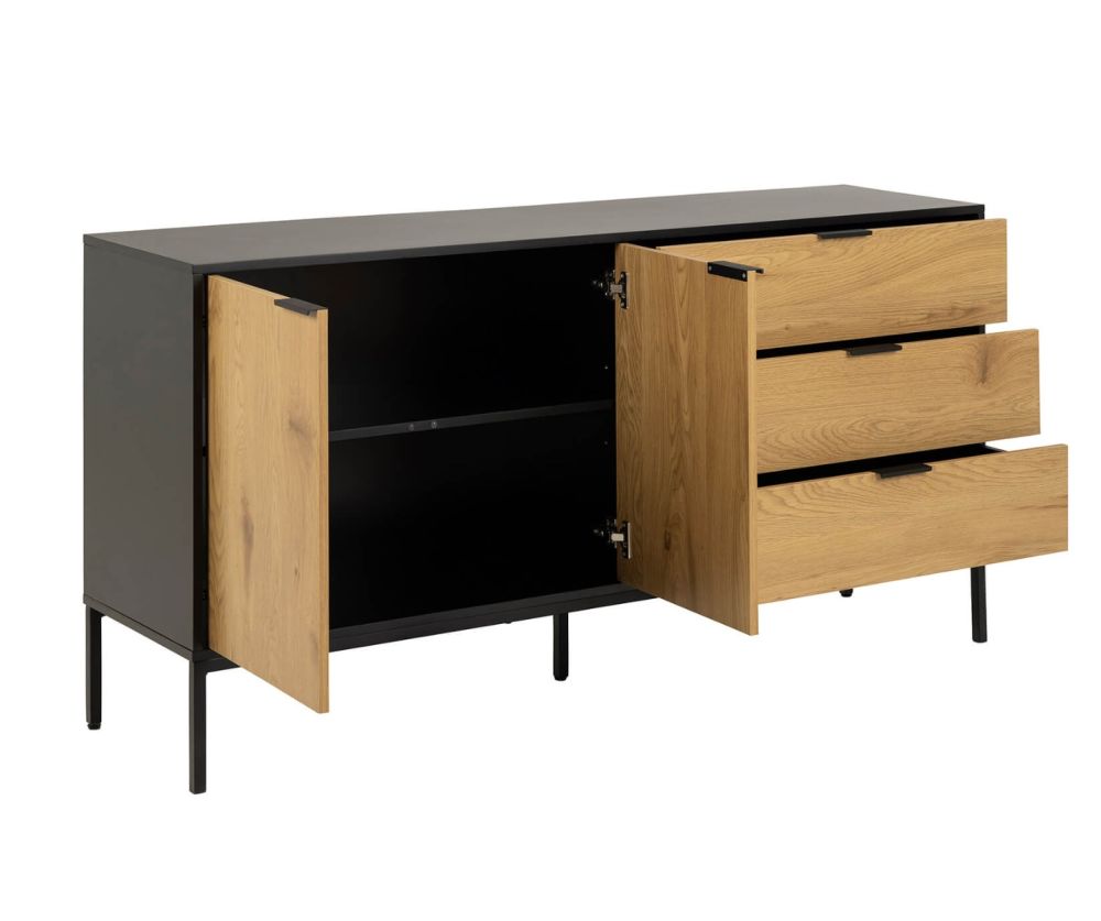 Seaford Black Sideboard with 2 Doors and 3 Drawers 