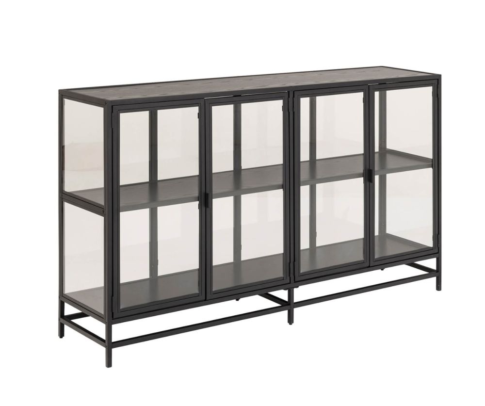 Seaford Black and Oak Display Cabinet with 4 Doors and 2 Shelves 