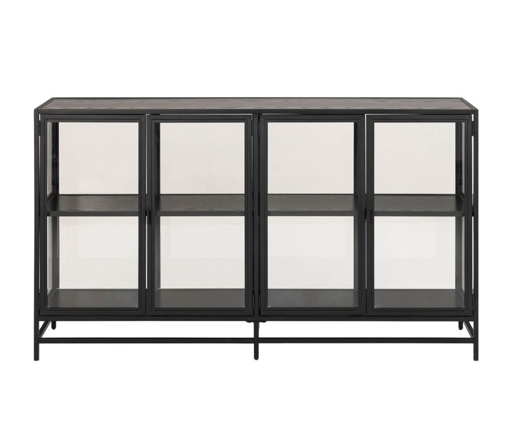 Seaford Black and Oak Display Cabinet with 4 Doors and 2 Shelves 