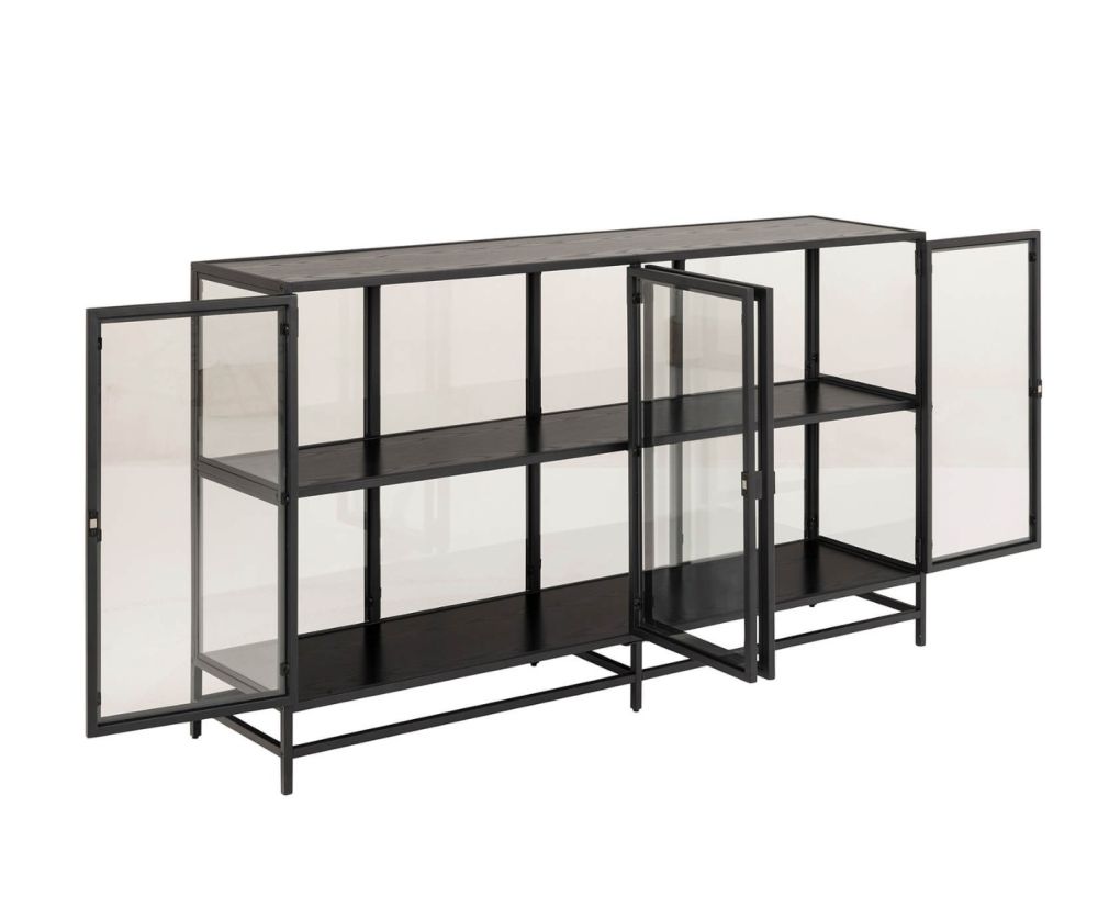 Seaford Black and Oak Display Cabinet with 4 Doors and 2 Shelves 
