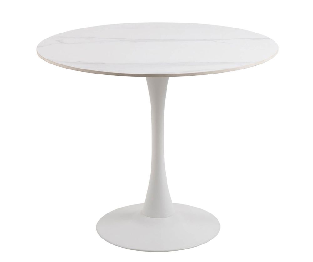 Malta White Ceramic Round Dining Table 