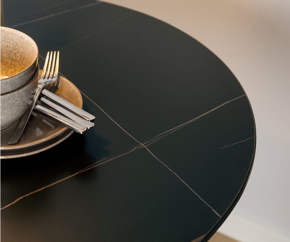 Malta Black Ceramic Round Dining Table 