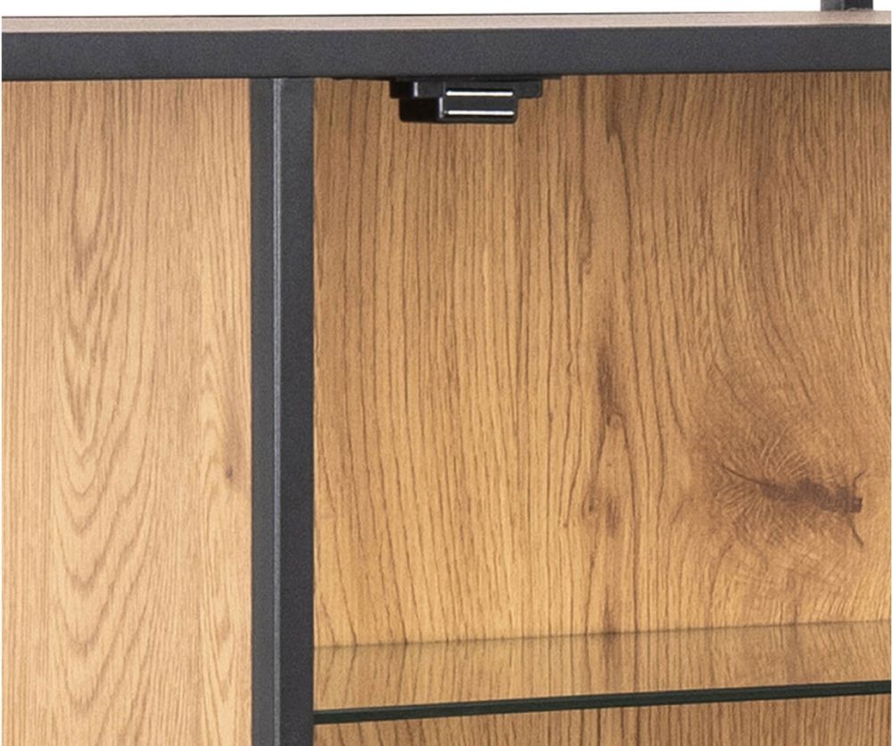 Seaford Black and Oak Bookcase with 7 Shelves and Glass Front Display 