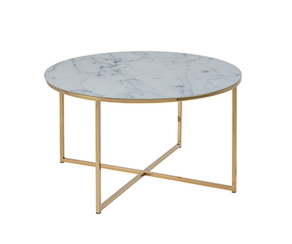 Alisma Round Coffee Table with White Marble Top And Gold Legs