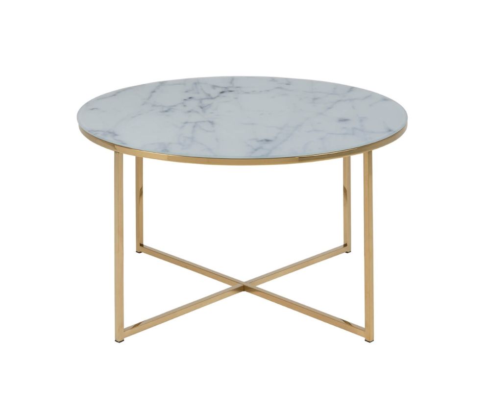Alisma Round Coffee Table with White Marble Top And Gold Legs