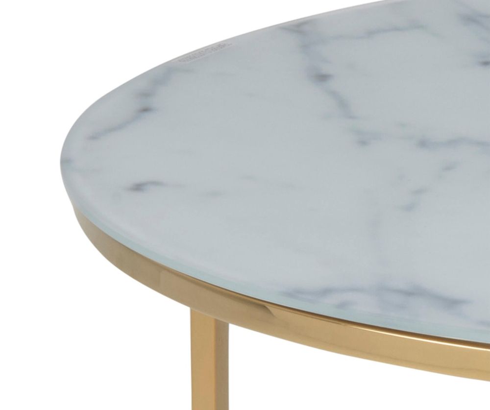 Alisma Round Coffee Table with White Marble Top And Gold Legs