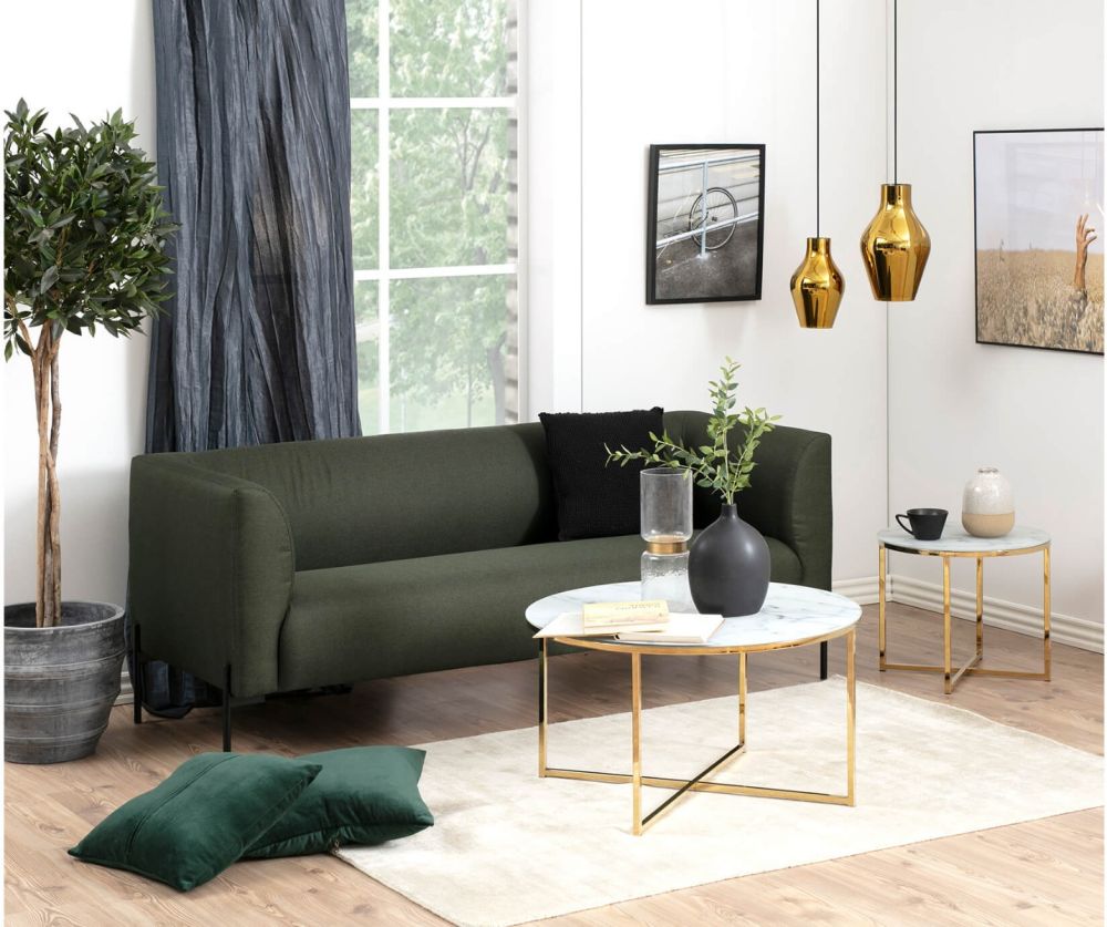 Alisma Round Coffee Table with White Marble Top And Gold Legs