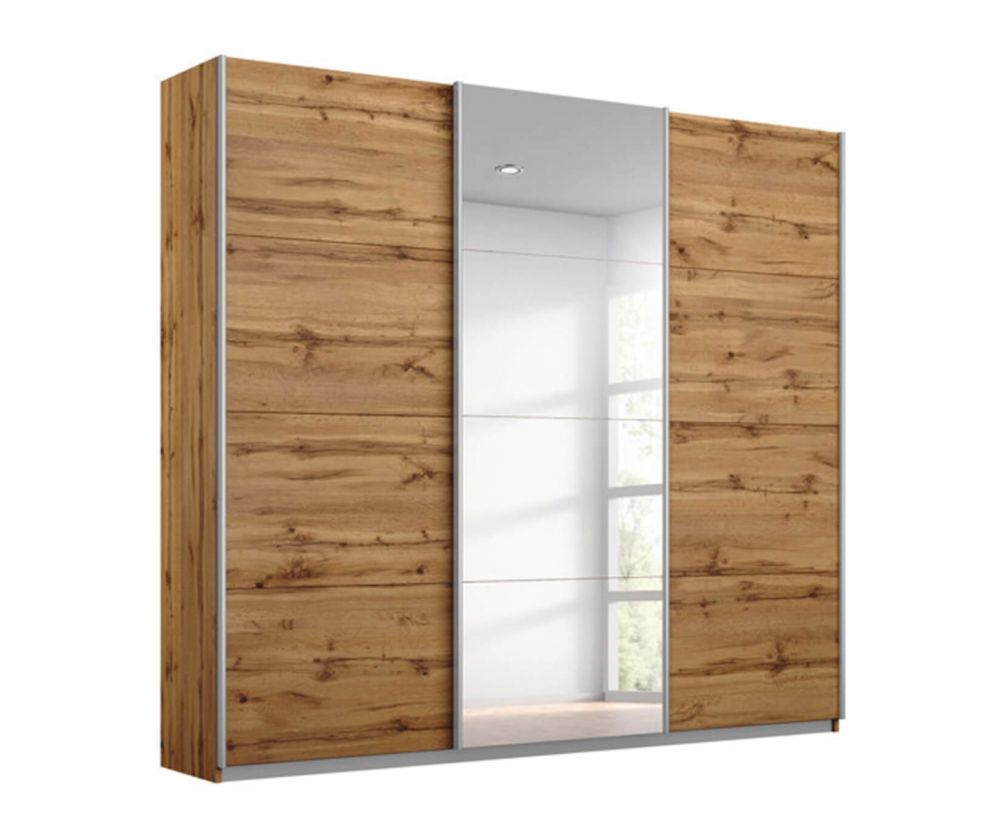 Rauch Kulmbach 3 Sliding Door 1 Mirror Wardrobe with Carcase Colour Handle Strips(W203cm)