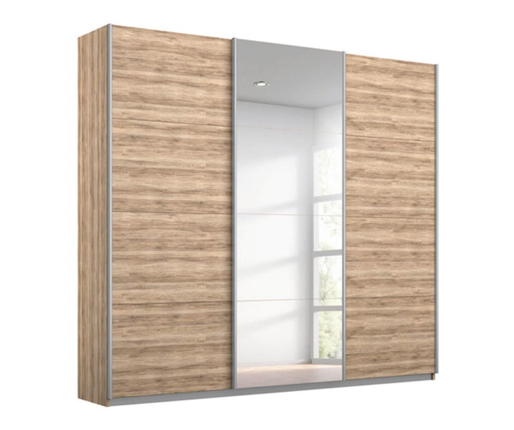 Rauch Kulmbach 3 Sliding Door 1 Mirror Wardrobe with Aluminum Colour Handle Strips(W271cm)