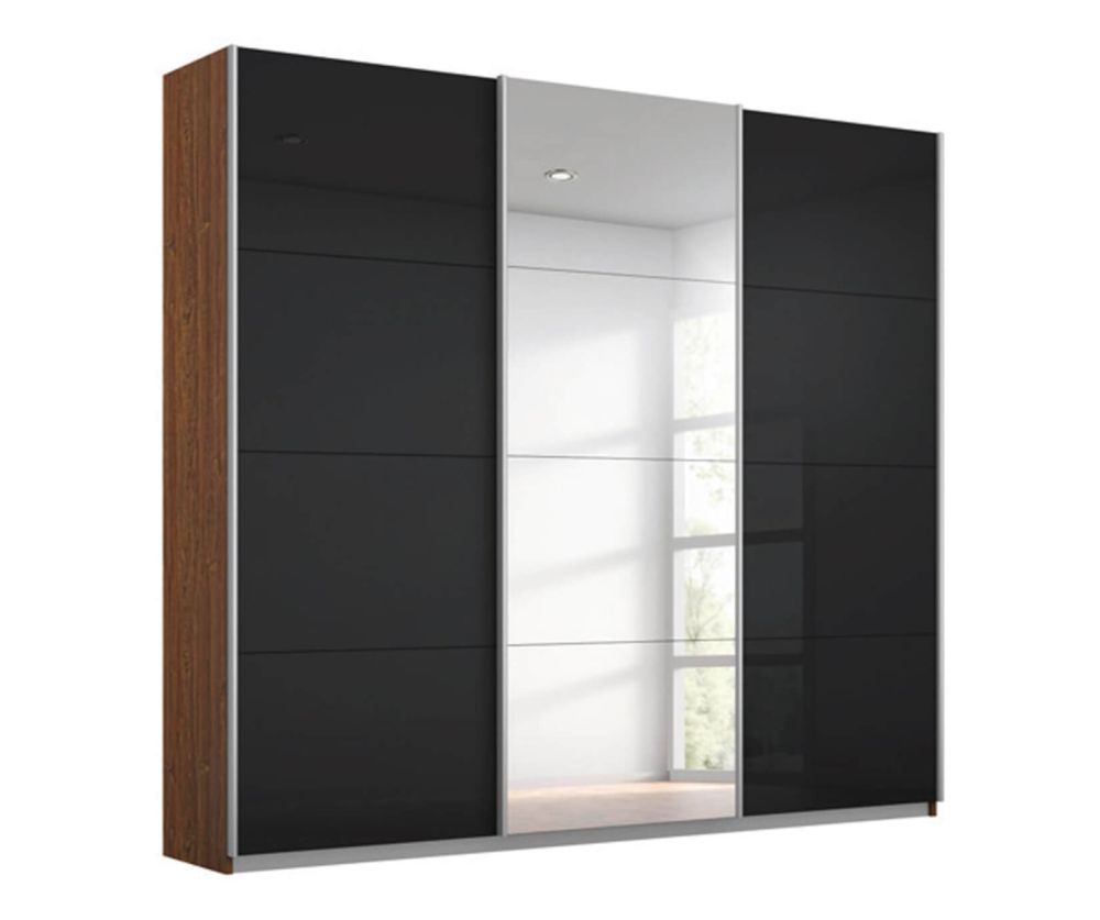 Rauch Kulmbach High Polish Effect Grey Front 3 Sliding Door 1 Mirror Wardrobe with Aluminum Colour Handle Strips(W203cm)