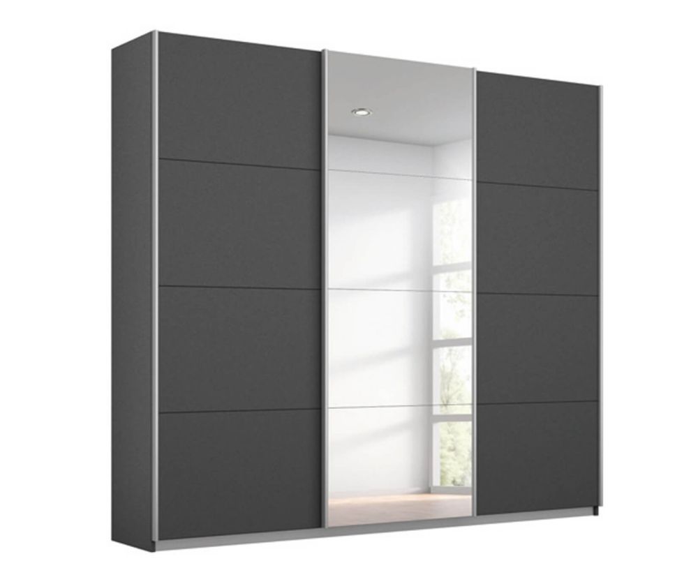 Rauch Kulmbach Basalt Glass Front 3 Sliding Glass Door 1 Mirror Wardrobe with Carcase Colour Handle Strips(W203cm)