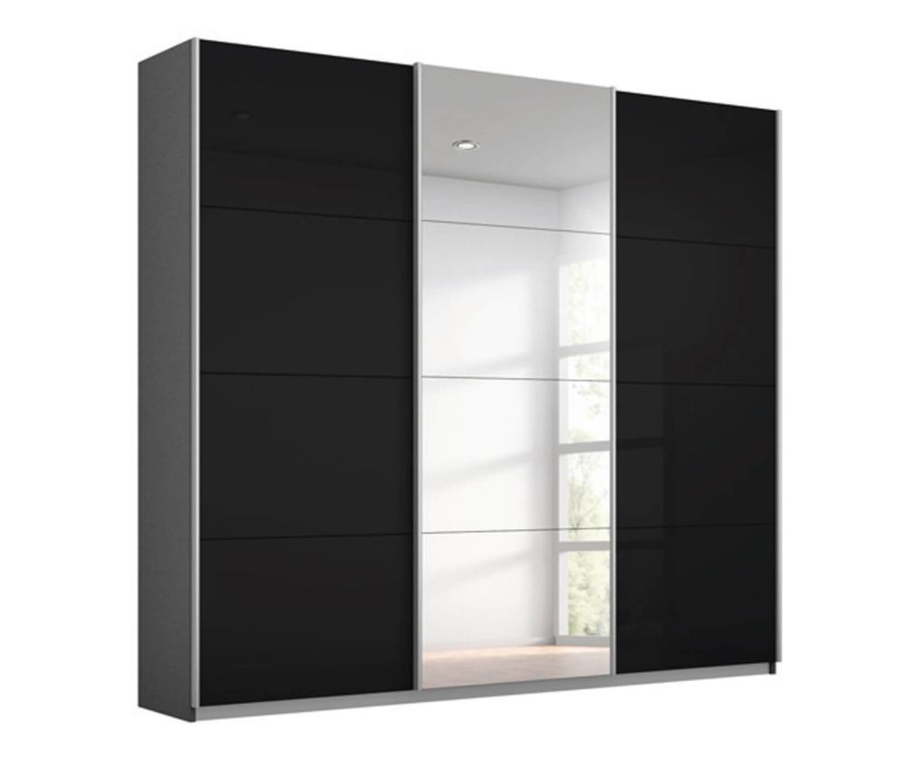 Rauch Kulmbach Basalt Glass Front 3 Sliding 1 Glass Door Wardrobe with Chrome Colour Handle Strips(W203cm)
