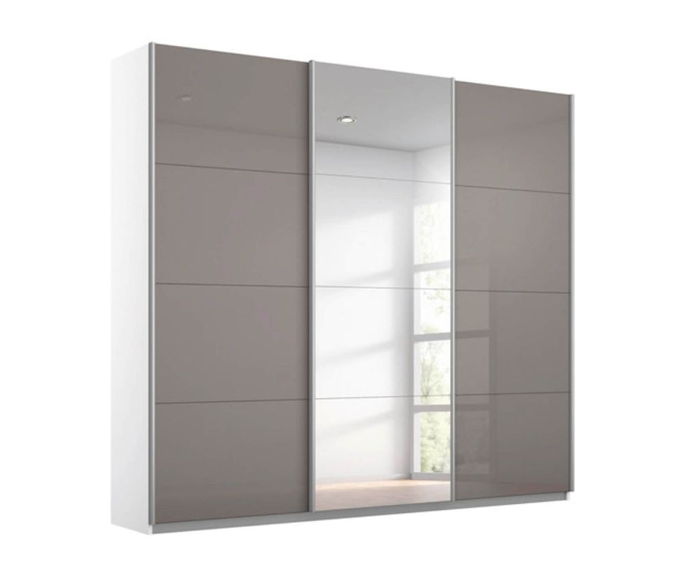 Rauch Kulmbach White Glass Front 3 Sliding Glass Door 1 Mirror Wardrobe with Aluminum Colour Handle Strips(W203cm)