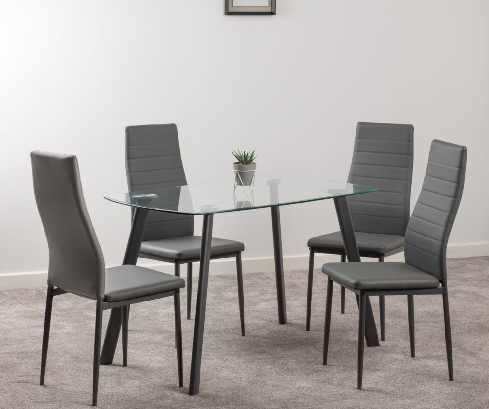 Seconique Furniture Abbey Clear Glass And Grey Faux Leather  Dining Set